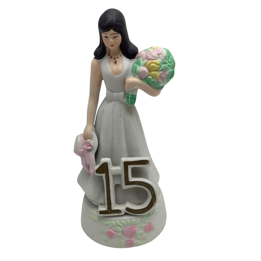 Vintage 15th Birthday Quinceanera Girl Porcelain Figurine Bisque Cake Topper